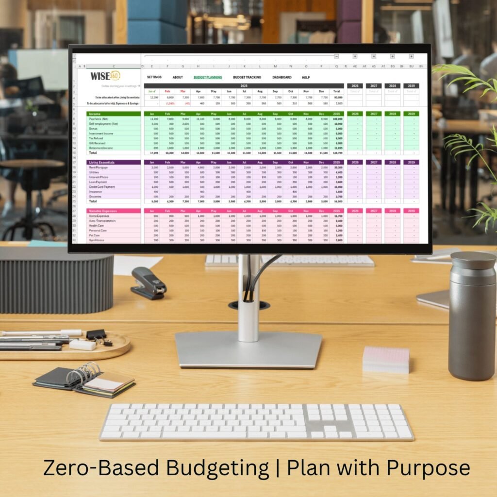 Etsy Inside Preview_Planning | WISE360 a computer screen showing wise360 ultimate 5-year budget planner's budget planning tag