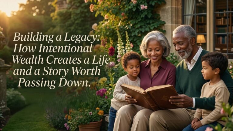 grandparents reading a book with two grandchildren.